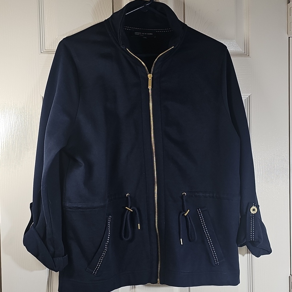 Jones New York Women's Signature Navy Utility Jacket Gold Accents Large